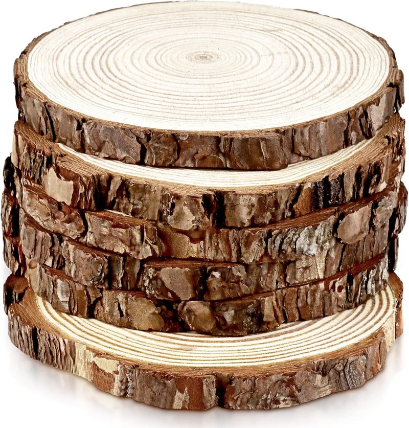 FSWCCK 6 Pack Nature Unfinished Round Wood Slices, 7-8 Inches Wooden Circle, Large Wood Slabs for Weddings Centerpieces Decor and DIY Painting Crafts - Image 1